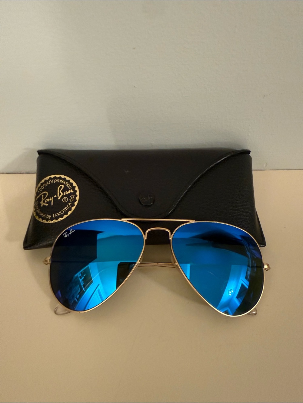 Ray-Ban Aviator Sunglasses - Gold Frame with Blue Lenses